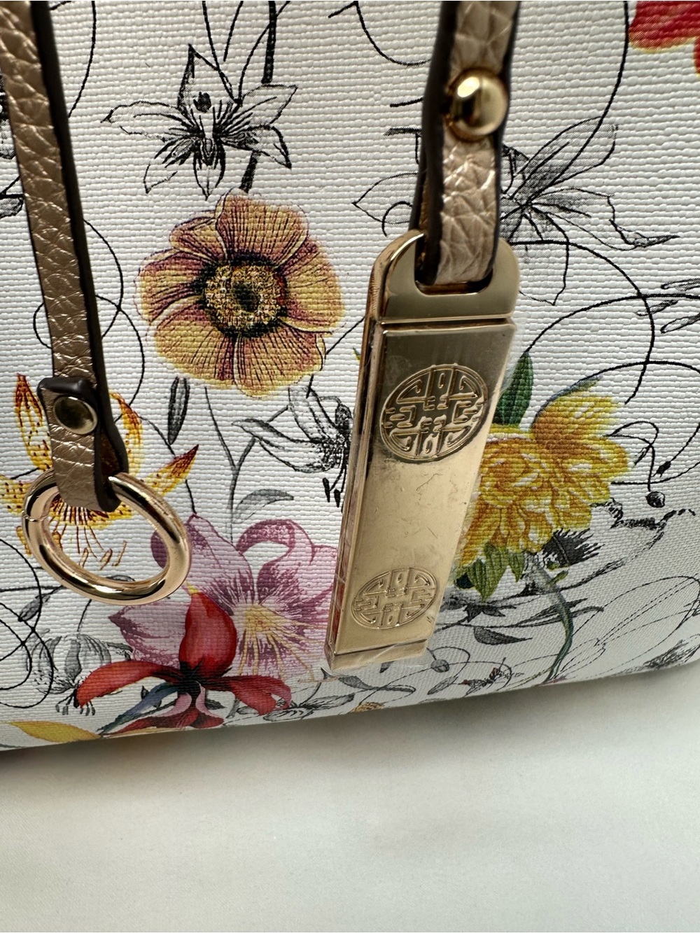 Floral Print Reversible Tote Bag with Gold Trim - Picture 4 of 11